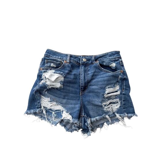 American Eagle Women’s Size 8 Distressed Dark Wash Denim Short Shorts - Picture 1 of 8